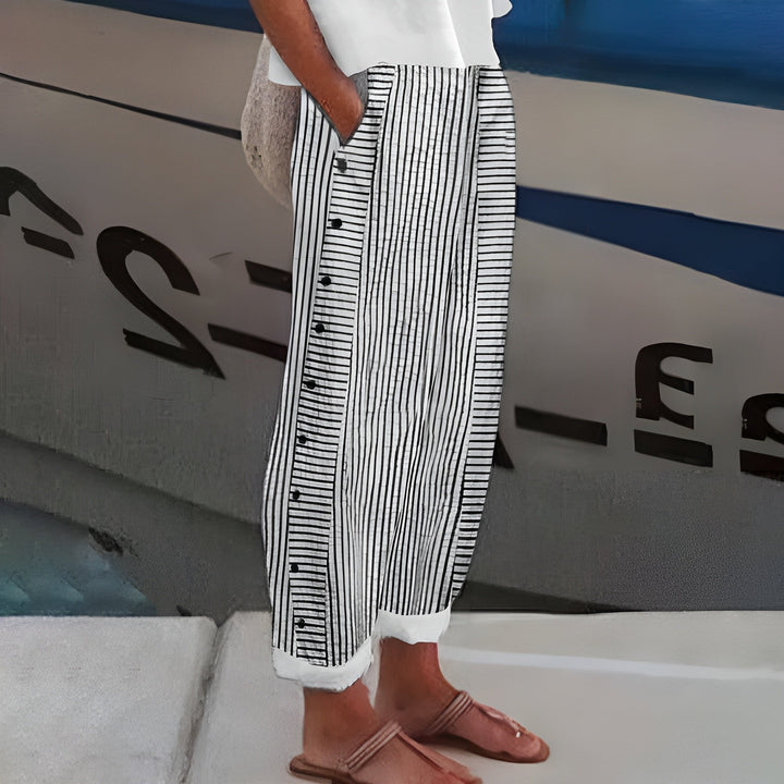 Hannah | Classic Striped Wide Leg Linen Pants