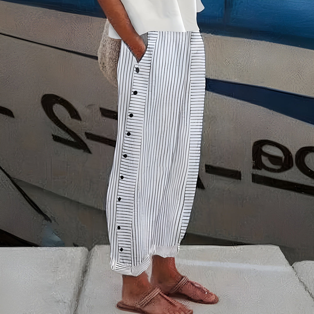Hannah | Classic Striped Wide Leg Linen Pants