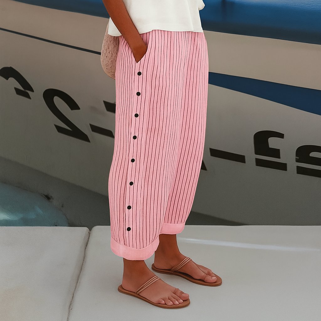 Hannah | Classic Striped Wide Leg Linen Pants