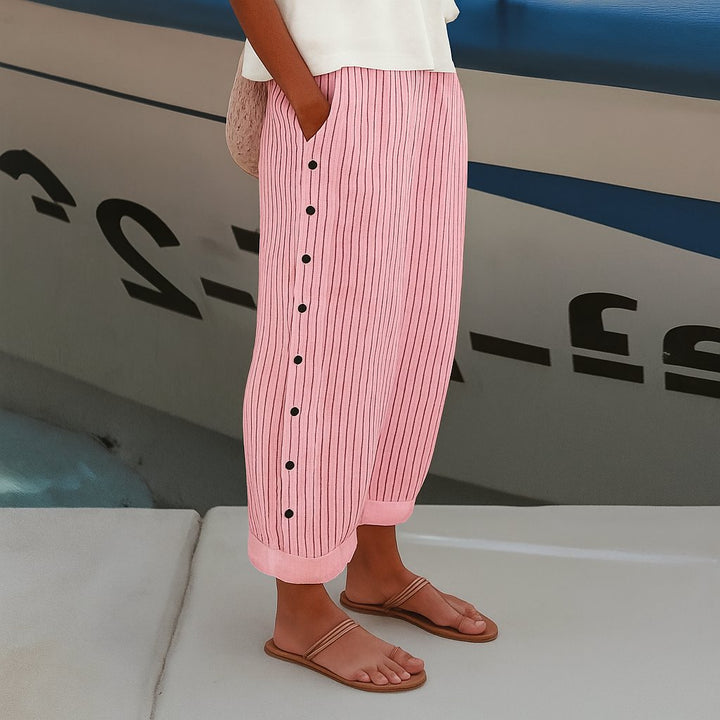 Hannah | Classic Striped Wide Leg Linen Pants