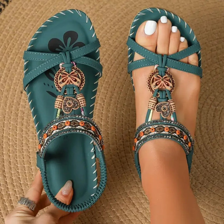 Hazel | Relaxed Beaded Boho Strappy Flat Sandals