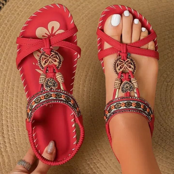 Hazel | Relaxed Beaded Boho Strappy Flat Sandals