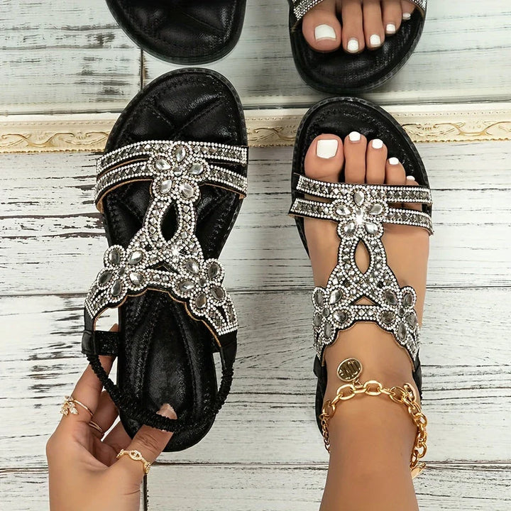 Isla | Refined Embellished Strappy Flat Sandals