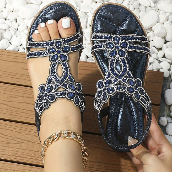 Isla | Refined Embellished Strappy Flat Sandals