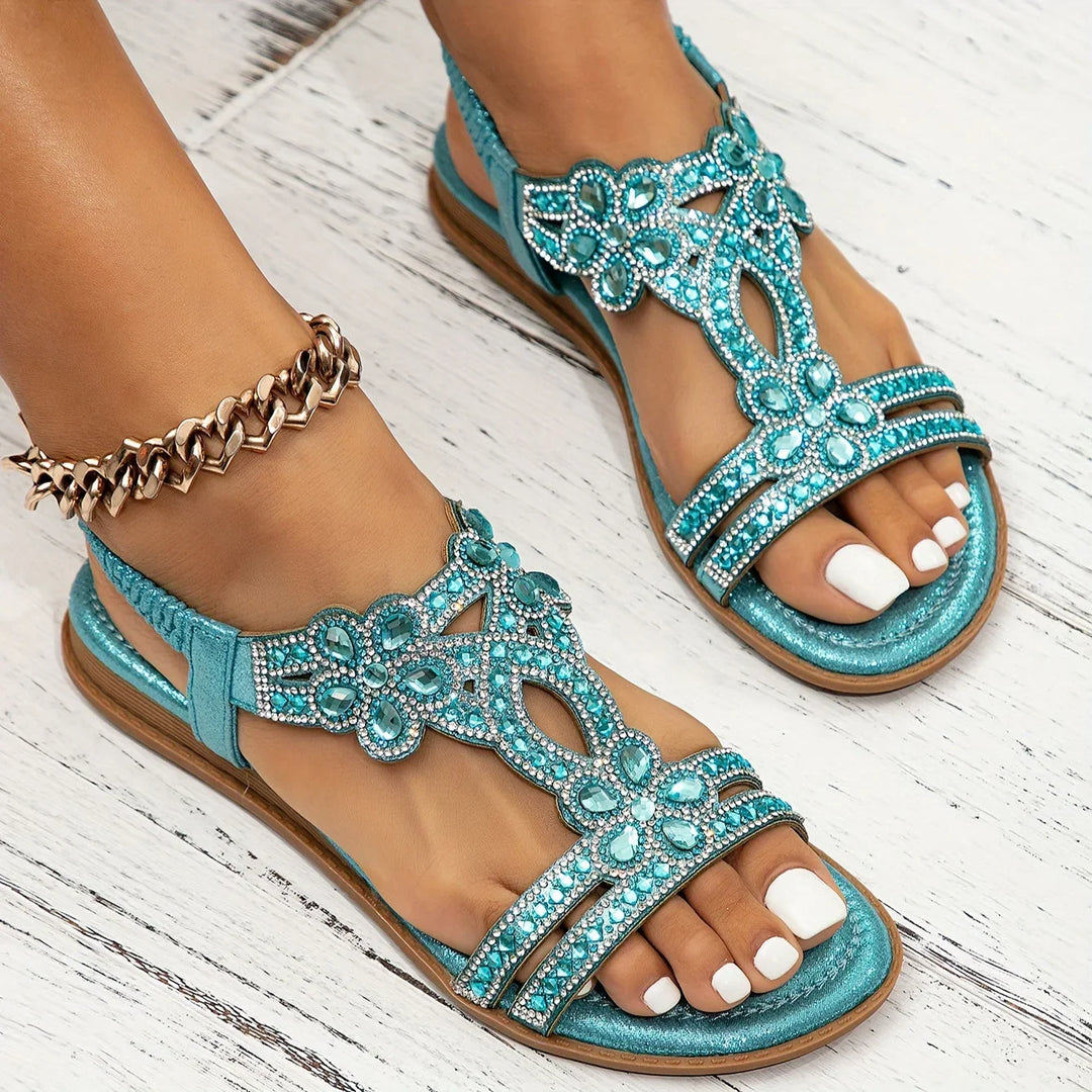 Isla | Refined Embellished Strappy Flat Sandals