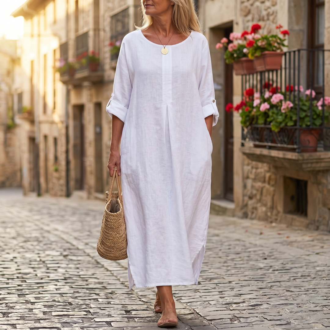 Ivy | Classic Relaxed Maxi Linen Dress with Pockets