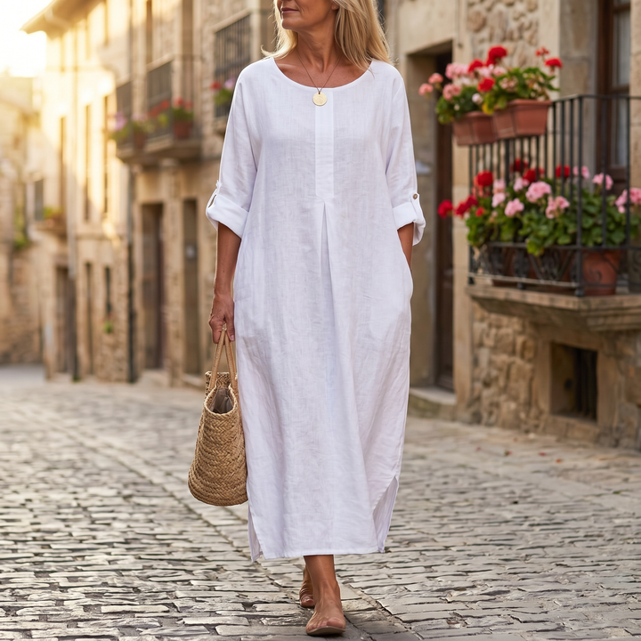 Ivy | Classic Relaxed Maxi Linen Dress with Pockets