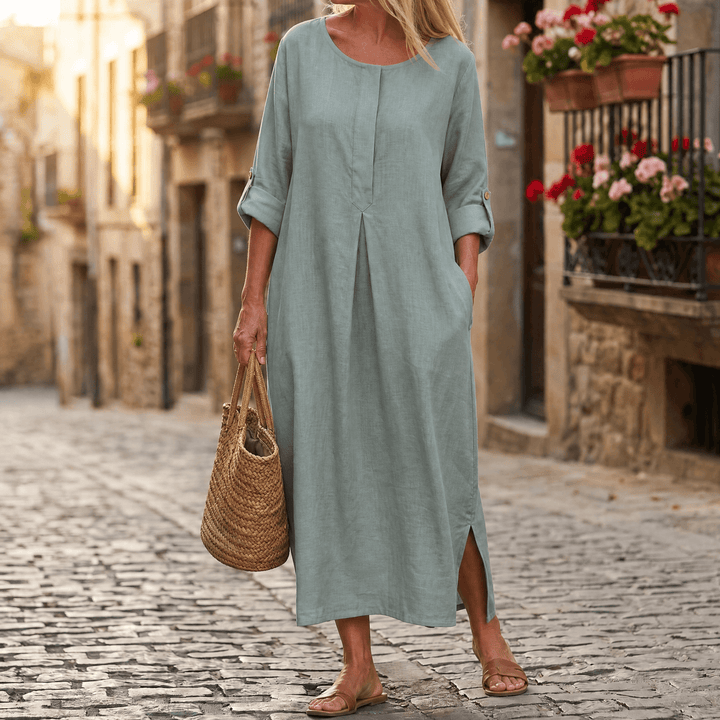 Ivy | Classic Relaxed Maxi Linen Dress with Pockets