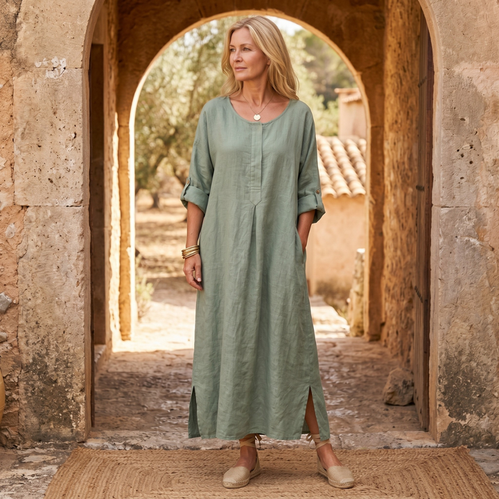 Ivy | Classic Relaxed Maxi Linen Dress with Pockets
