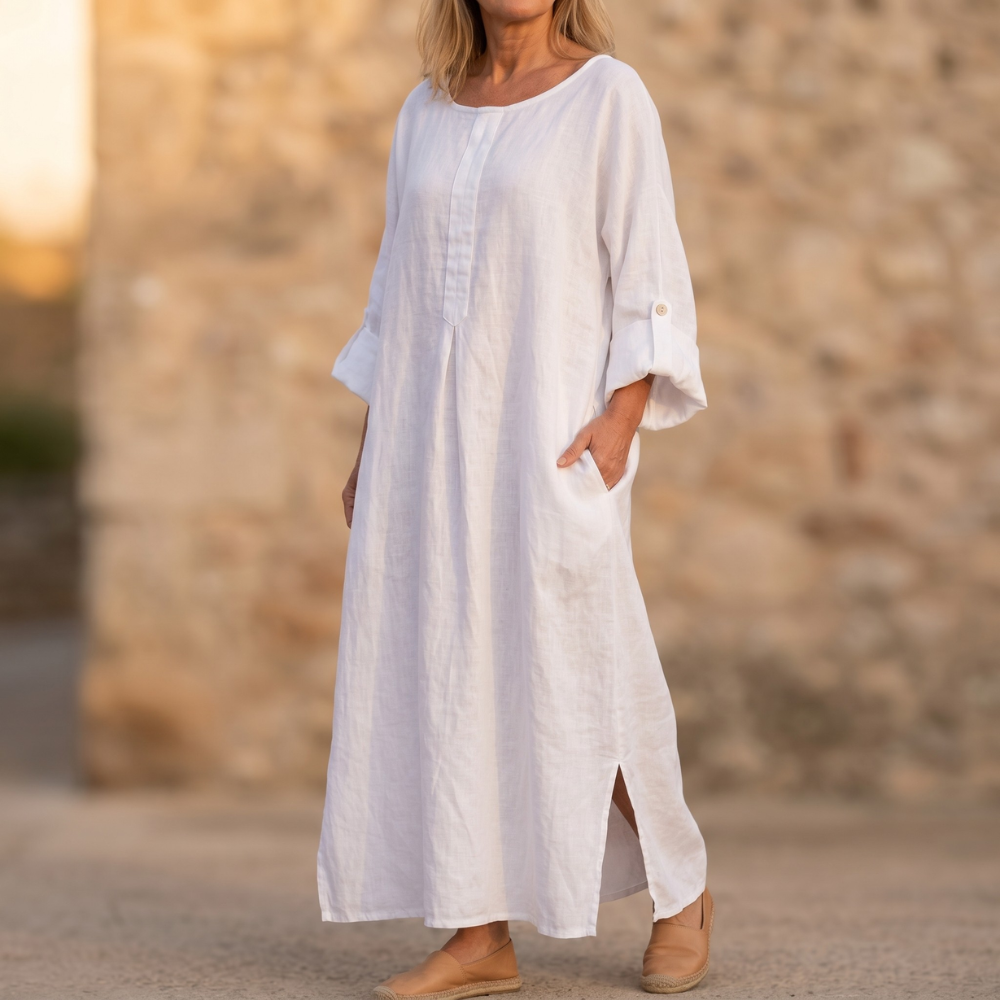 Ivy | Classic Relaxed Maxi Linen Dress with Pockets