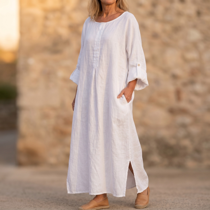 Ivy | Classic Relaxed Maxi Linen Dress with Pockets