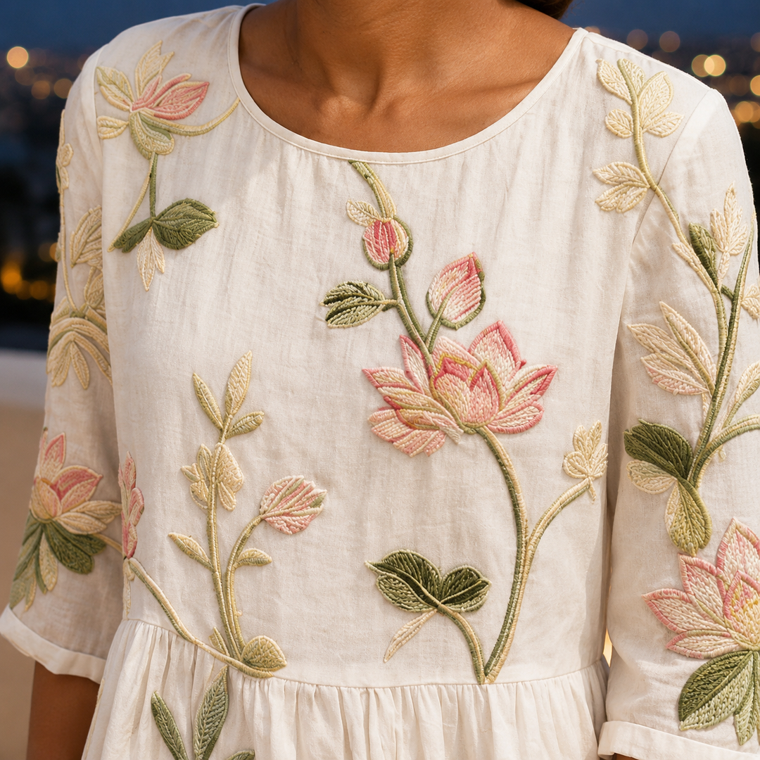 Jasmine | Chic Floral Midi Dress with Sleeves