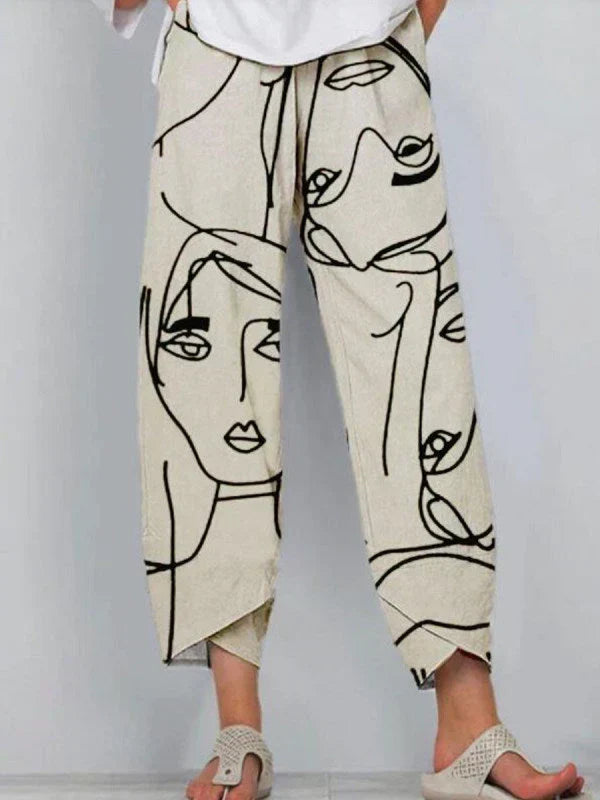 Lainey | Abstract Print Cropped Wide Leg Linen Pants