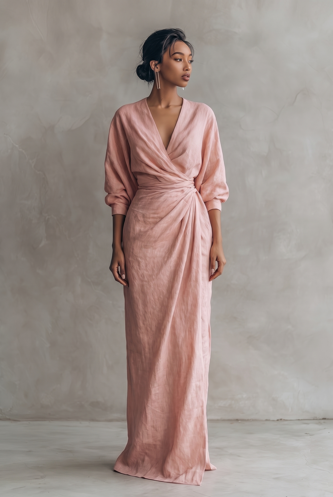 Layla | Graceful V-Neck Wrap Maxi Linen Dress