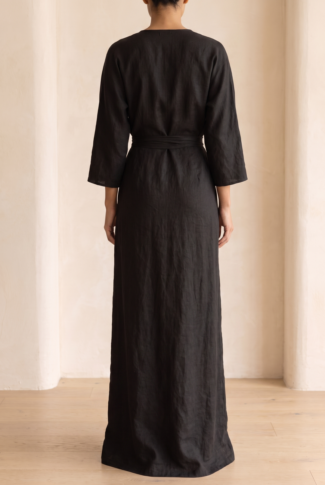 Layla | Graceful V-Neck Wrap Maxi Linen Dress