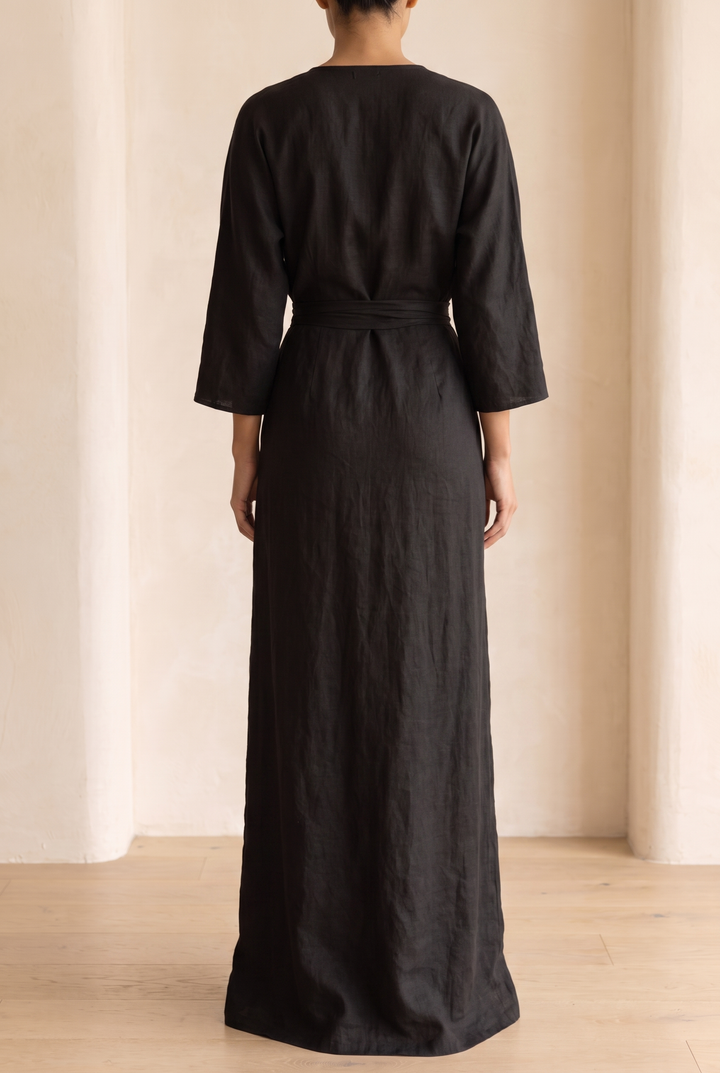 Layla | Graceful V-Neck Wrap Maxi Linen Dress