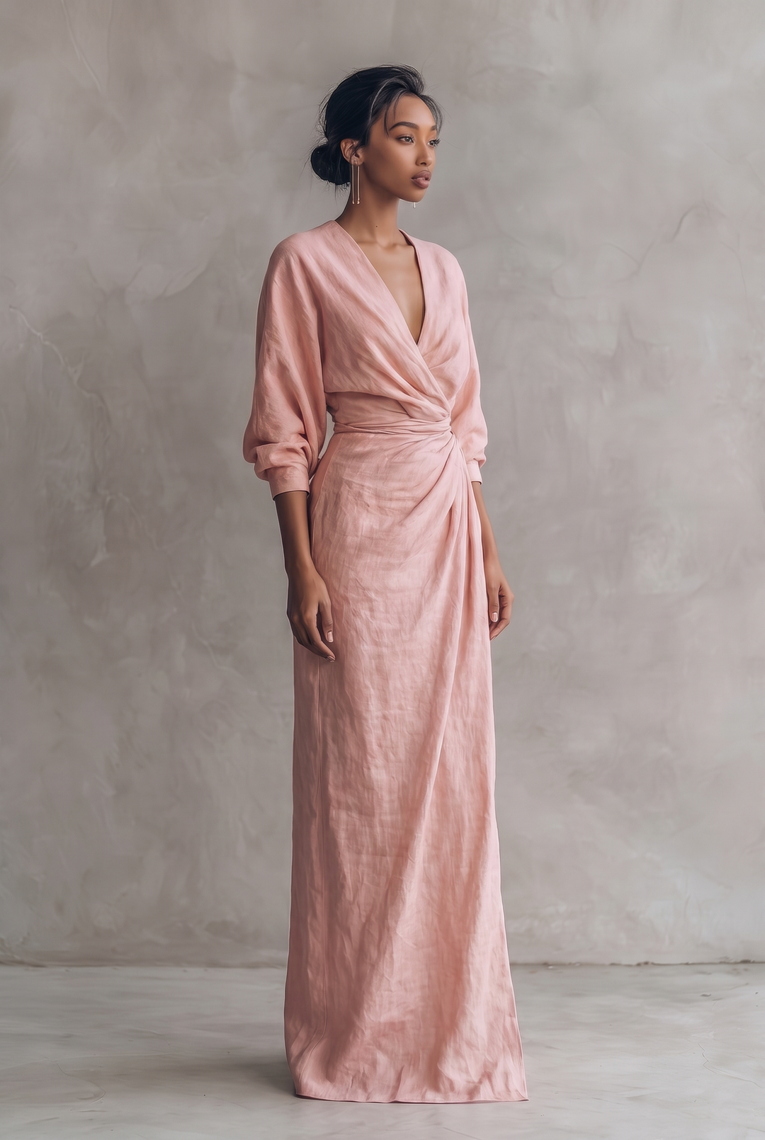Layla | Graceful V-Neck Wrap Maxi Linen Dress