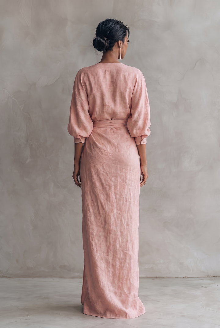 Layla | Graceful V-Neck Wrap Maxi Linen Dress