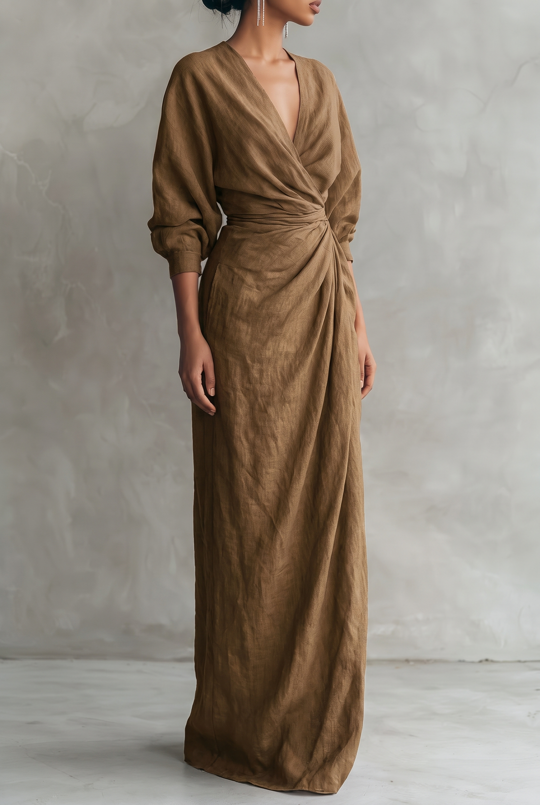 Layla | Graceful V-Neck Wrap Maxi Linen Dress