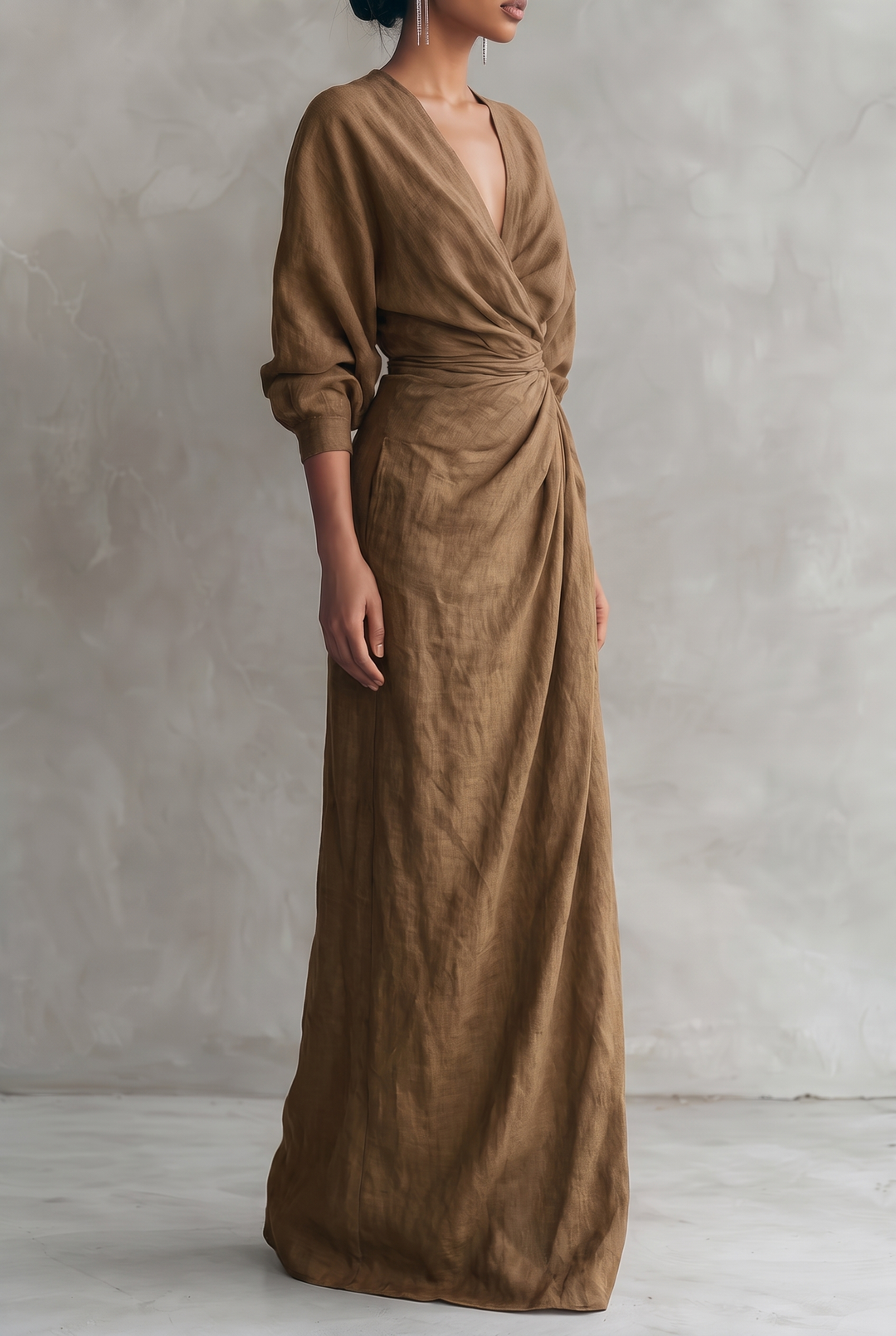 Layla | Graceful V-Neck Wrap Maxi Linen Dress