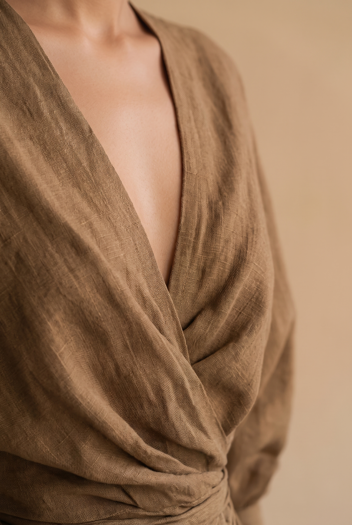 Layla | Graceful V-Neck Wrap Maxi Linen Dress