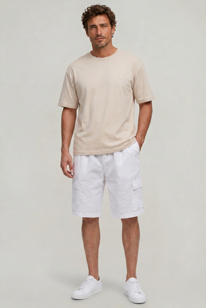 Levi | Refined Drawstring Cargo Linen Shorts