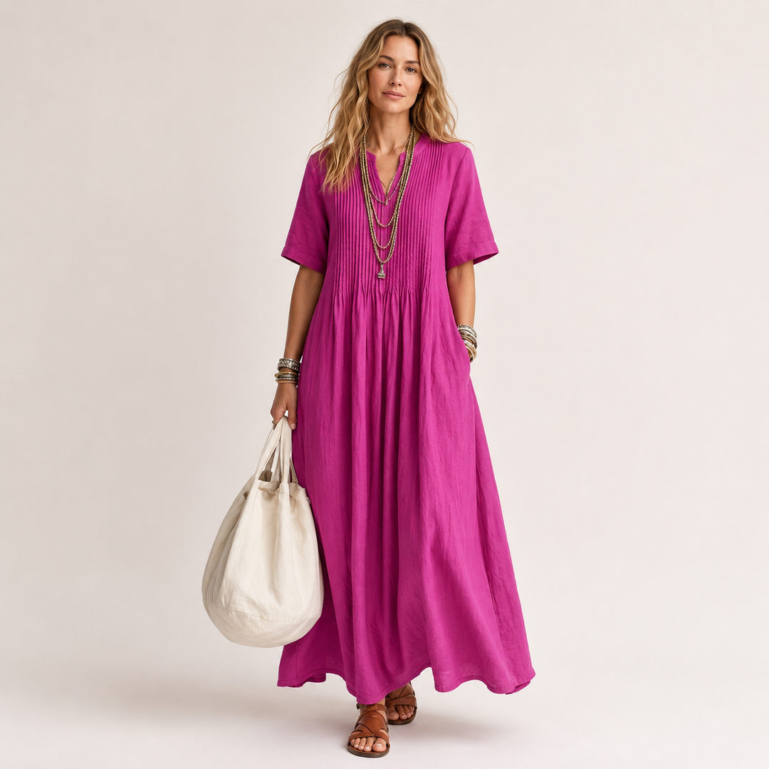 Lola | Timeless Pleated V-Neck Maxi Summer Dresses