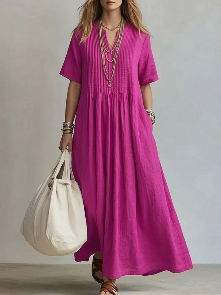 Lola | Timeless Pleated V-Neck Maxi Summer Dresses