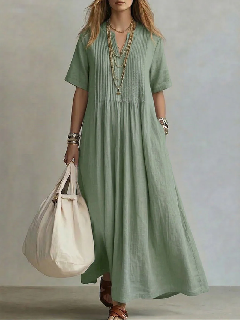 Lola | Timeless Pleated V-Neck Maxi Summer Dresses