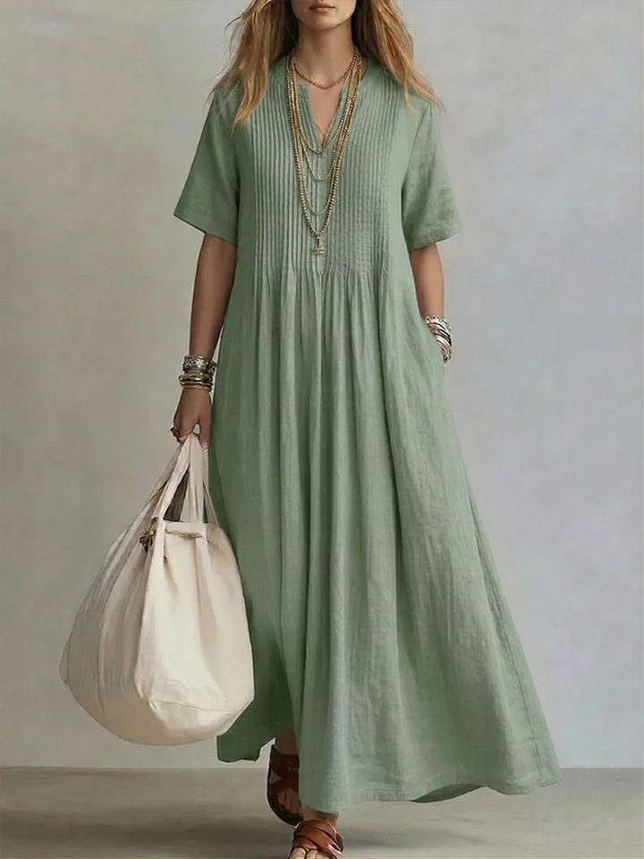 Lola | Timeless Pleated V-Neck Maxi Summer Dresses