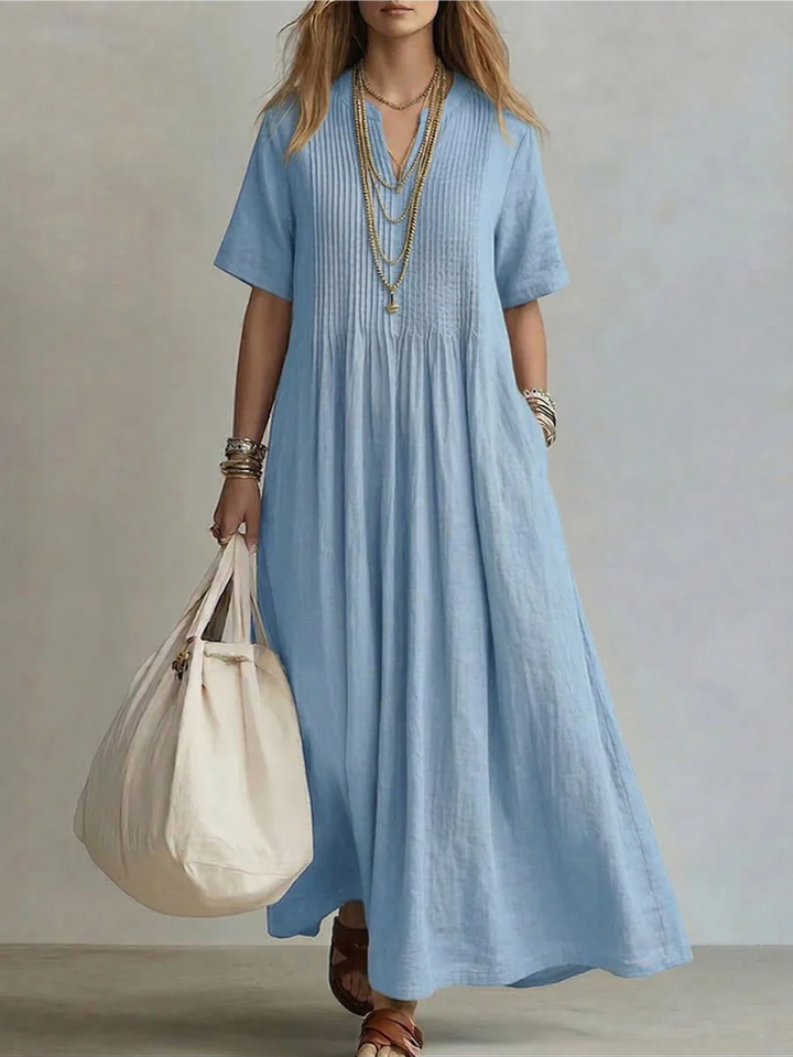Lola | Timeless Pleated V-Neck Maxi Summer Dresses