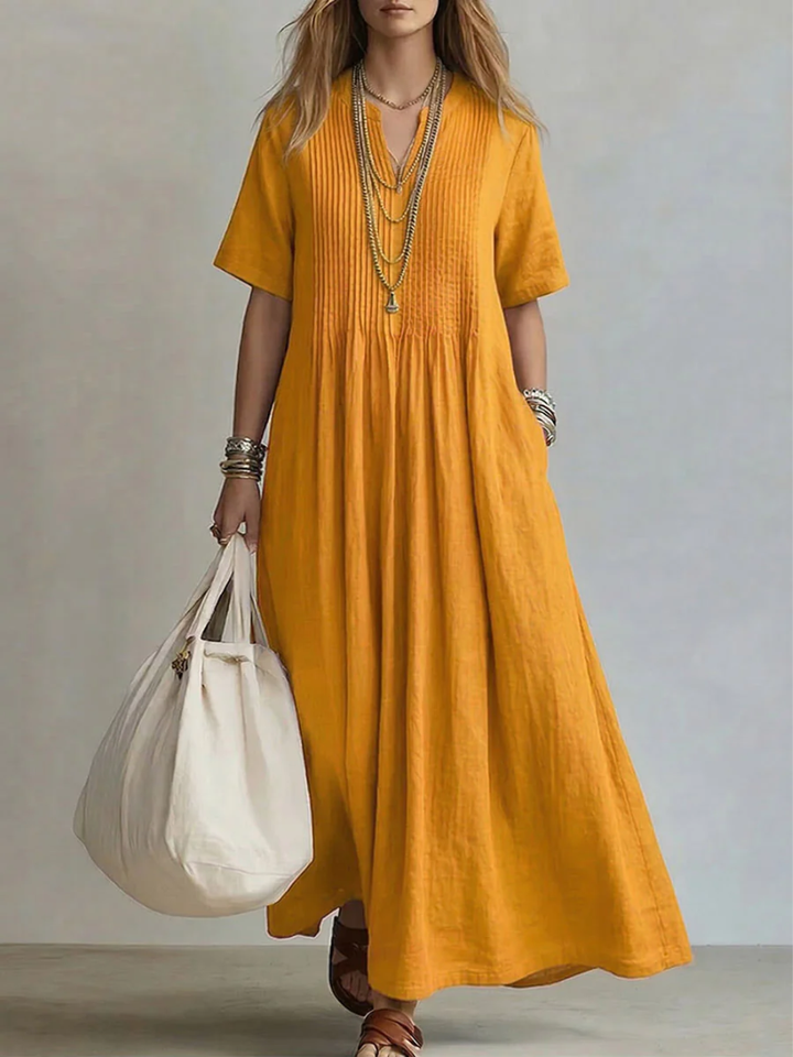 Lola | Timeless Pleated V-Neck Maxi Summer Dresses