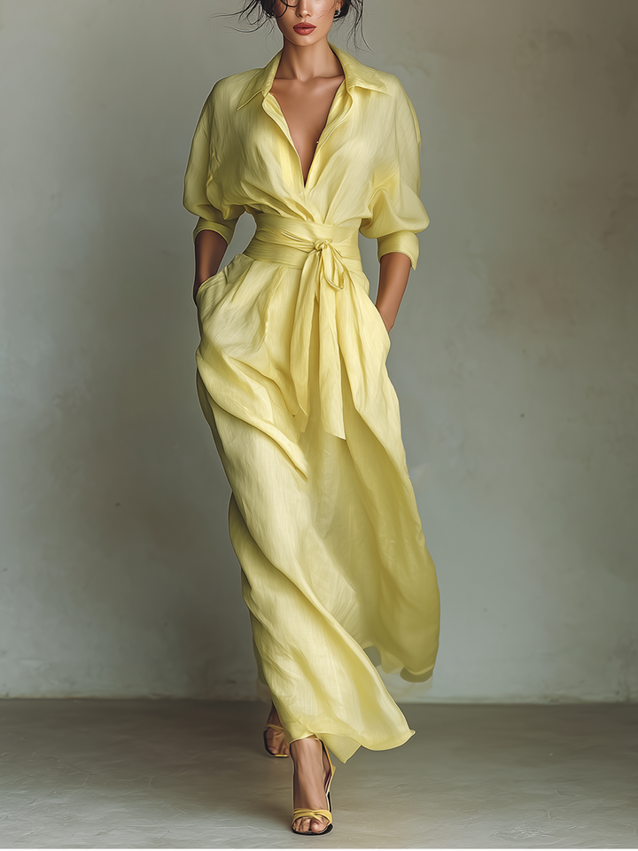 Lucy | Relaxed Tie Waist Maxi Linen Dress