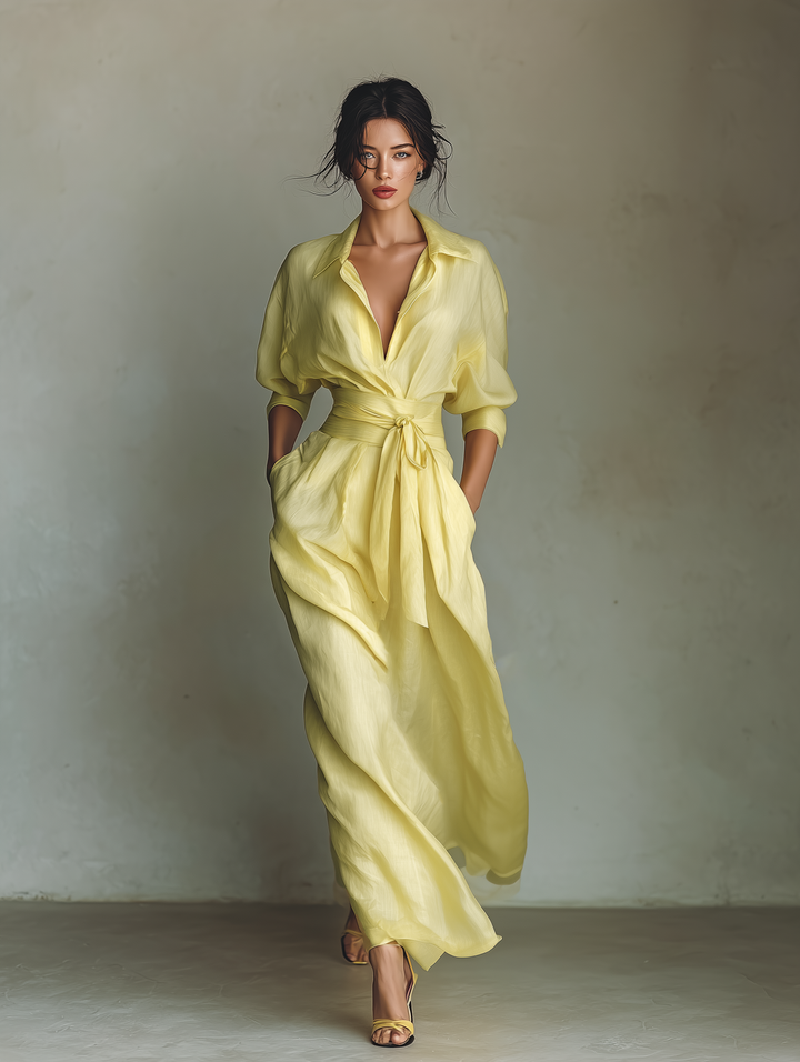Lucy | Relaxed Tie Waist Maxi Linen Dress