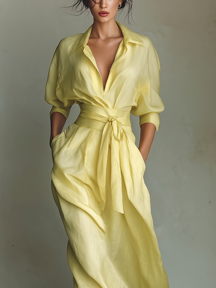 Lucy | Relaxed Tie Waist Maxi Linen Dress