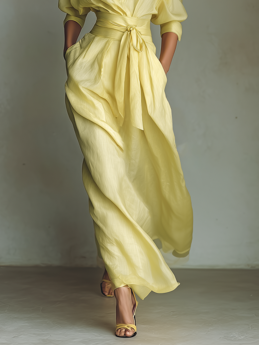 Lucy | Relaxed Tie Waist Maxi Linen Dress