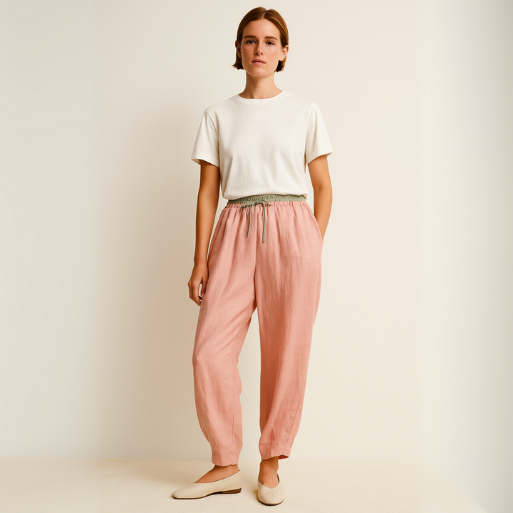 Lucy | Timeless Drawstring Tapered Linen Pants