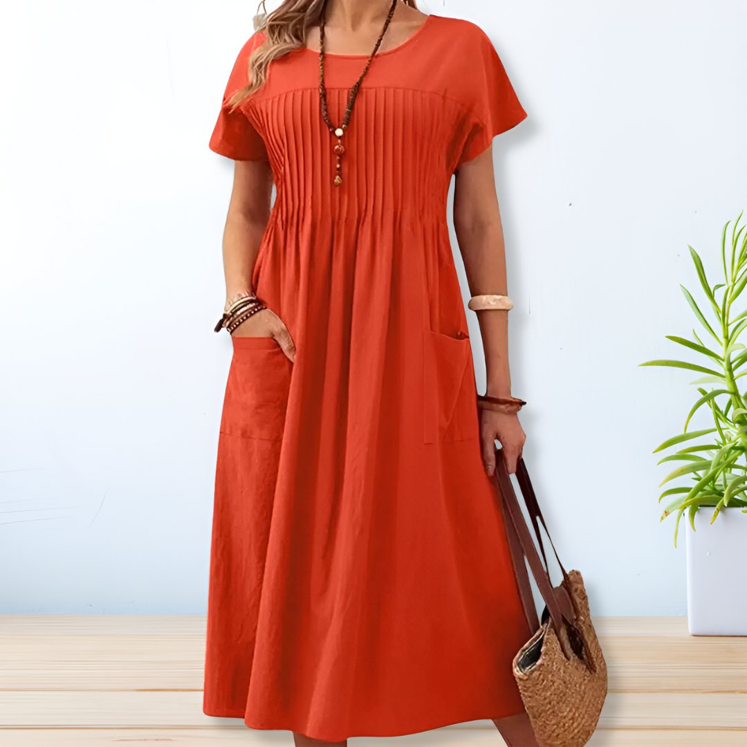 Lyla | Pleated A-Line Midi Dress with Sleeves