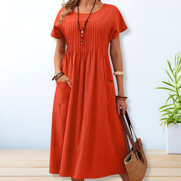 Lyla | Pleated A-Line Midi Dress with Sleeves