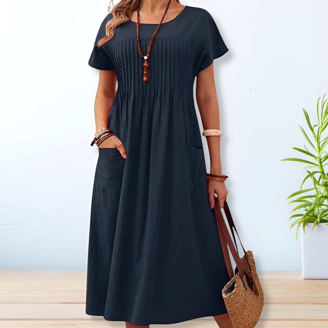 Lyla | Pleated A-Line Midi Dress with Sleeves