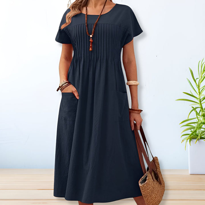 Lyla | Pleated A-Line Midi Dress with Sleeves