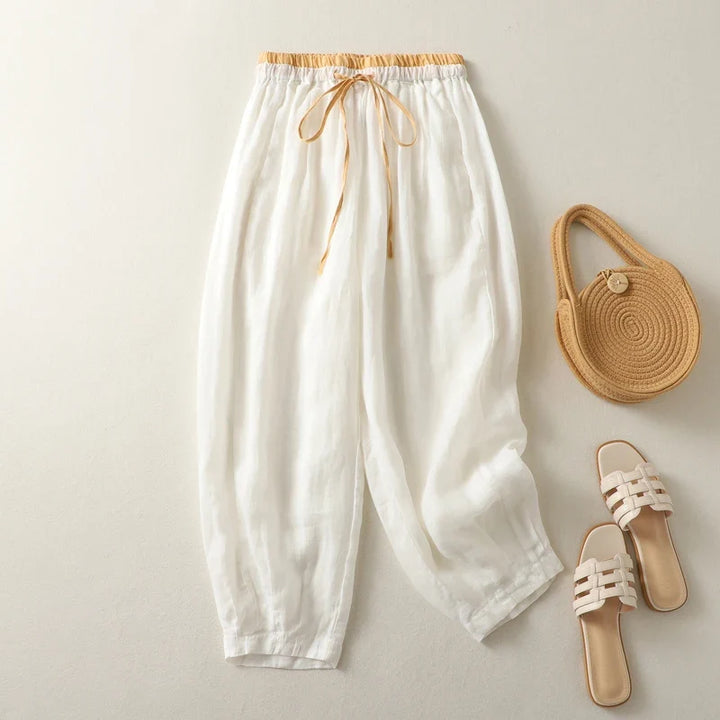 Maisie | High Waisted Tapered Drawstring Linen Pants