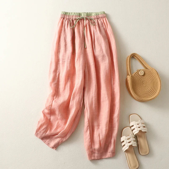 Maisie | High Waisted Tapered Drawstring Linen Pants