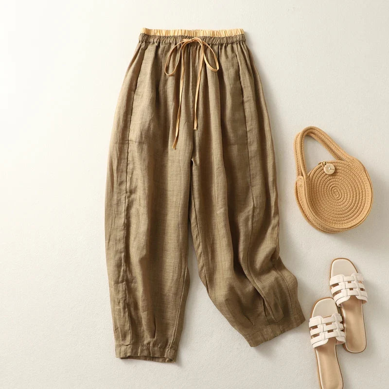 Maisie | High Waisted Tapered Drawstring Linen Pants