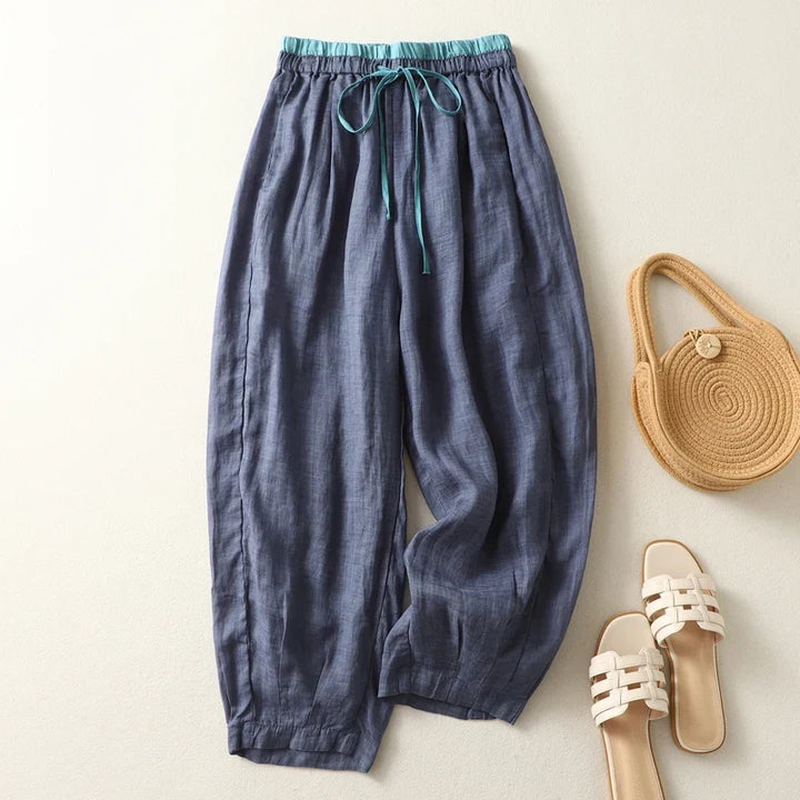 Maisie | High Waisted Tapered Drawstring Linen Pants