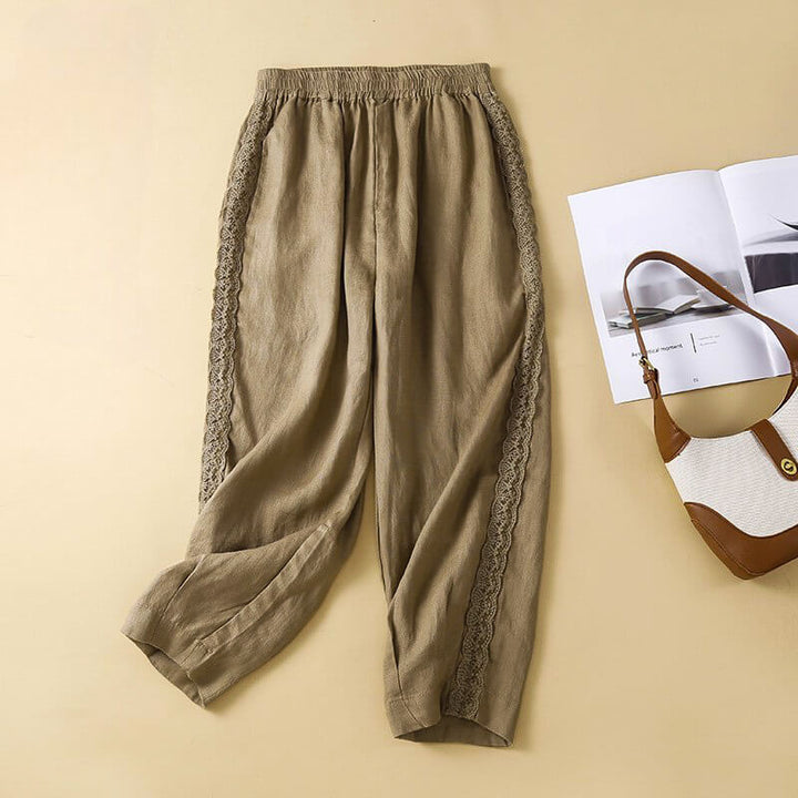 Mila | Graceful Embroidered Tapered Linen Pants