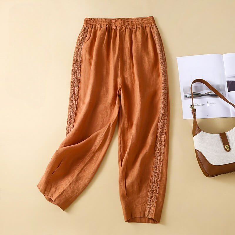 Mila | Graceful Embroidered Tapered Linen Pants