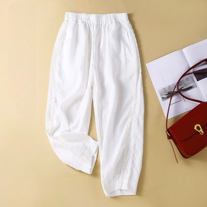 Mila | Graceful Embroidered Tapered Linen Pants