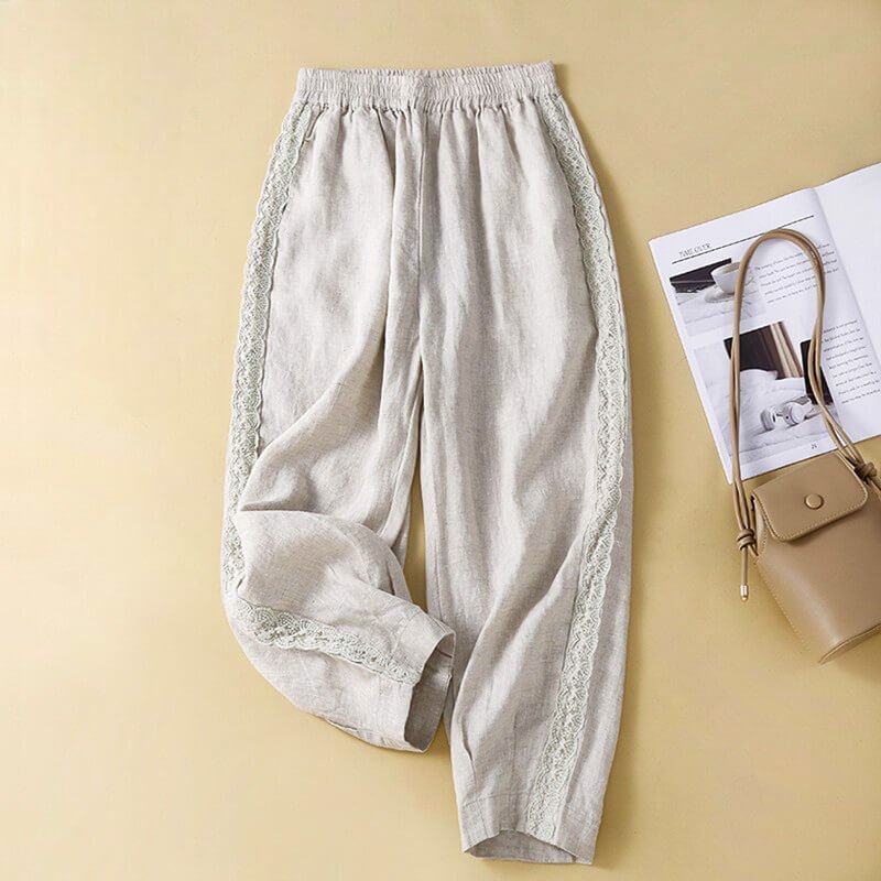 Mila | Graceful Embroidered Tapered Linen Pants
