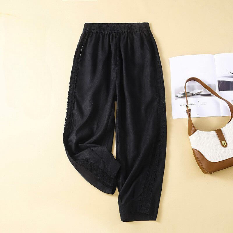 Mila | Graceful Embroidered Tapered Linen Pants